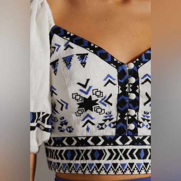 Anthropologie Blue and Black Embroidered Blouse - Picture 7 of 7